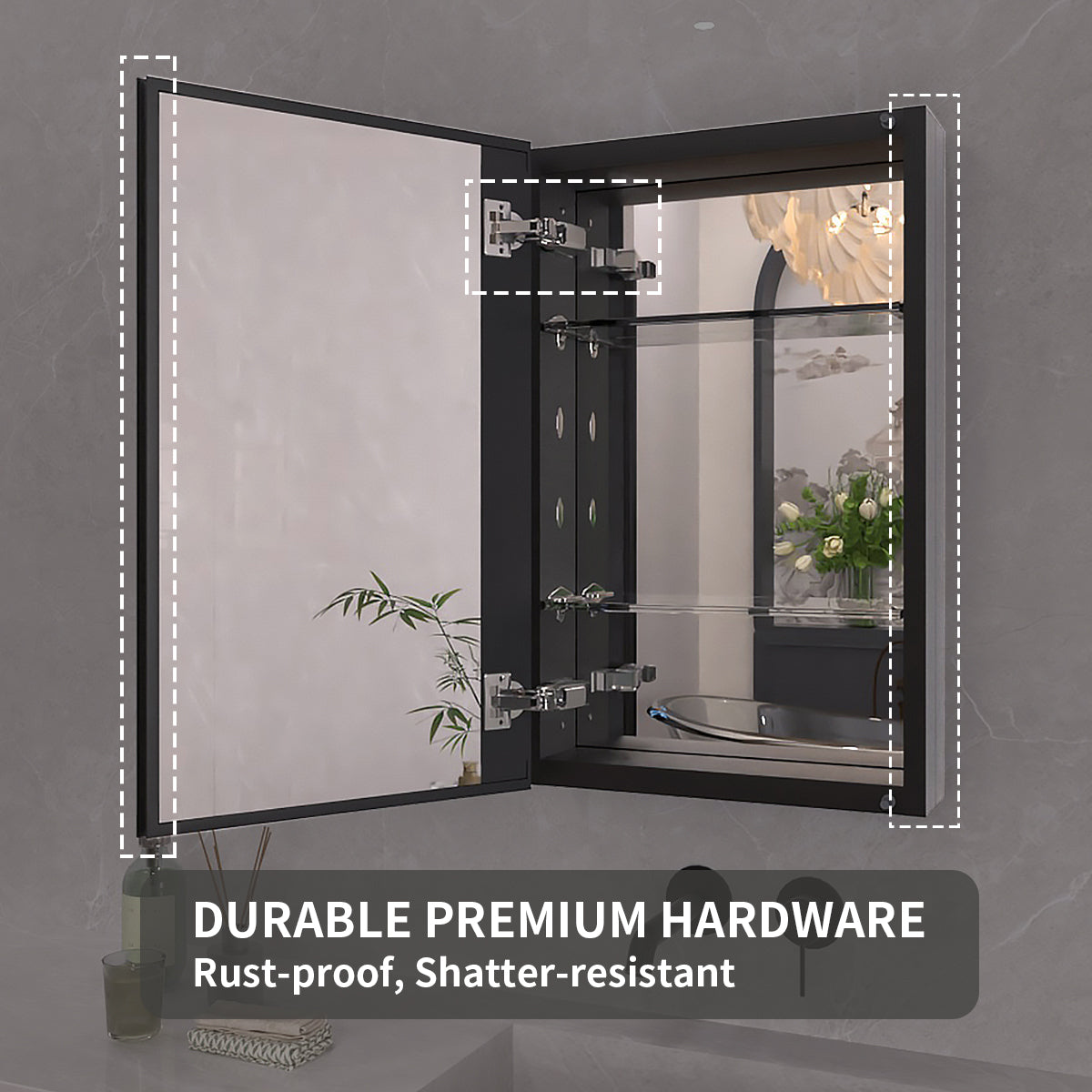TaiMei 15 in. x 24 in. Frameless Recessed or Surface-Mount Beveled Single Mirror Bathroom Medicine Cabinet MCA1524-BL-14