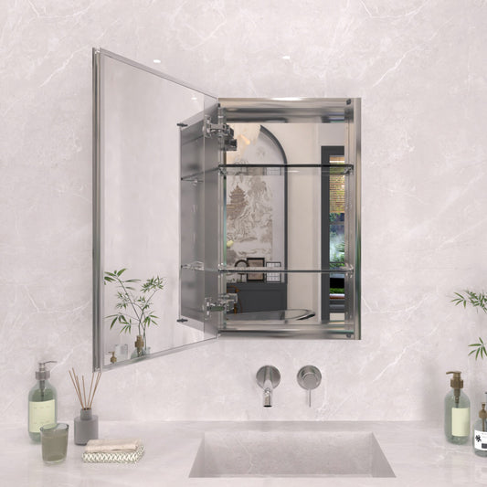 TaiMei 15 in. x 24 in. Frameless Recessed or Surface-Mount Beveled Single Mirror Bathroom Medicine Cabinet