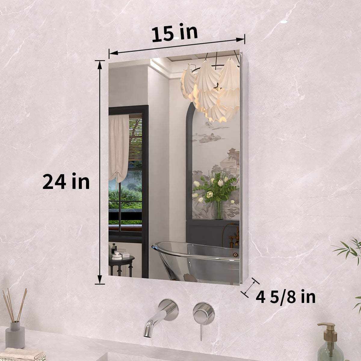 TaiMei 15 in. x 24 in. Frameless Recessed or Surface-Mount Beveled Single Mirror Bathroom Medicine Cabinet MCA1524-CR-03