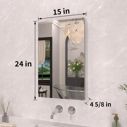 TaiMei 15 in. x 24 in. Frameless Recessed or Surface-Mount Beveled Single Mirror Bathroom Medicine Cabinet MCA1524-CR-03