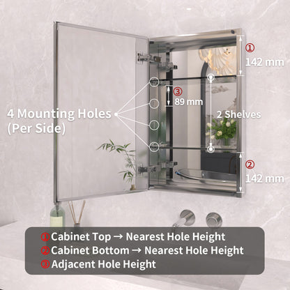TaiMei 15 in. x 24 in. Frameless Recessed or Surface-Mount Beveled Single Mirror Bathroom Medicine Cabinet MCA1524-CR-04