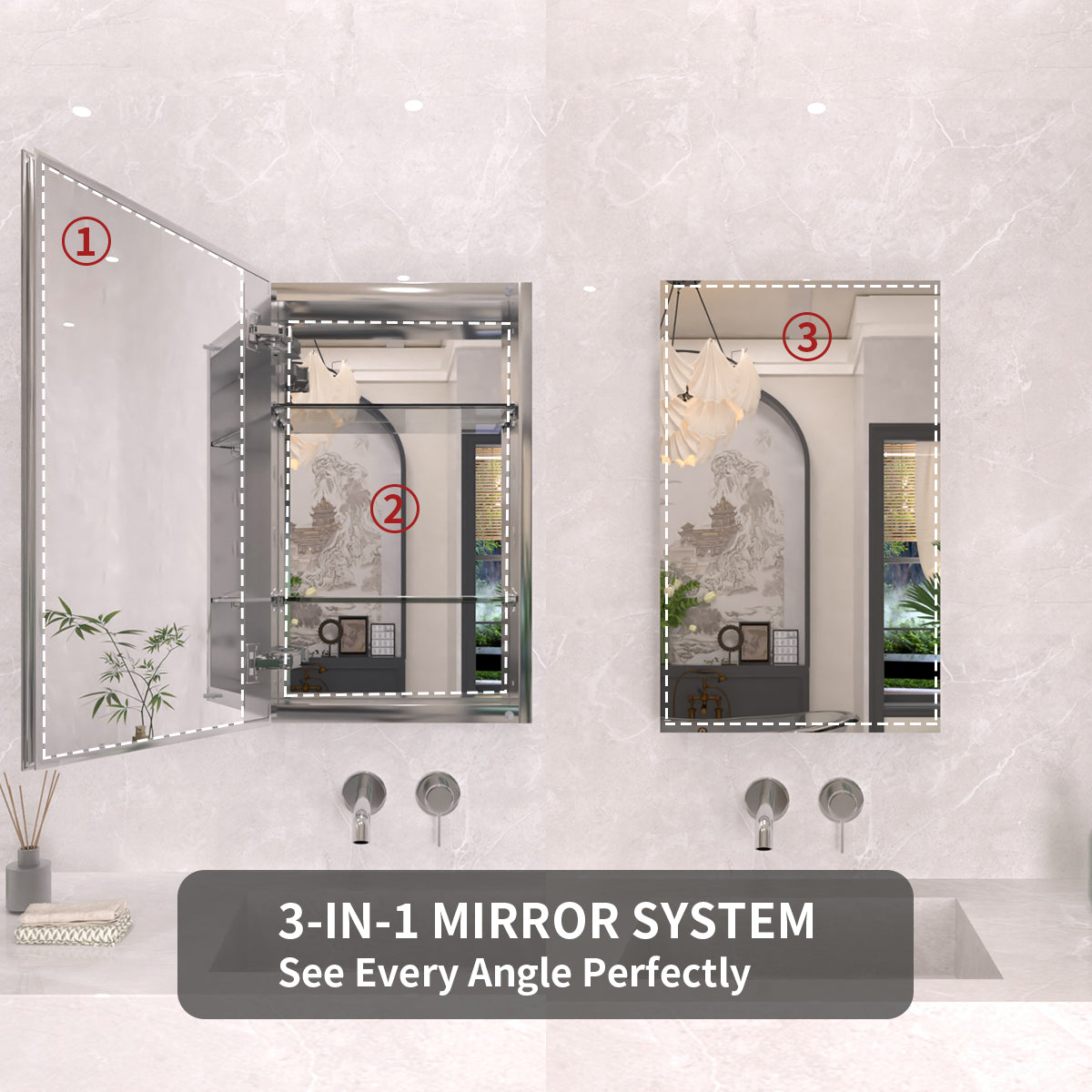 TaiMei 15 in. x 24 in. Frameless Recessed or Surface-Mount Beveled Single Mirror Bathroom Medicine Cabinet MCA1524-CR-06