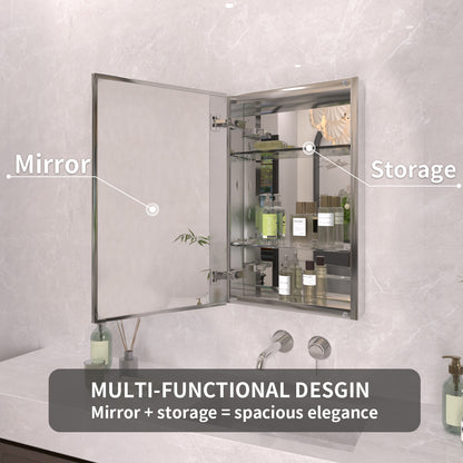 TaiMei 15 in. x 24 in. Frameless Recessed or Surface-Mount Beveled Single Mirror Bathroom Medicine Cabinet MCA1524-CR-08