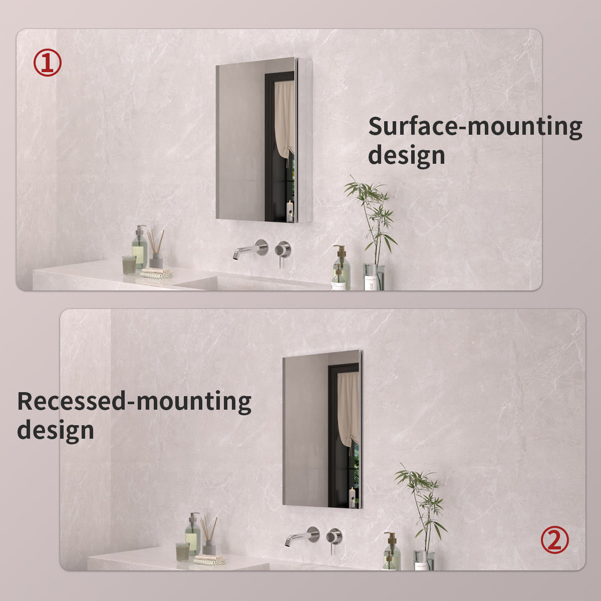 TaiMei 15 in. x 24 in. Frameless Recessed or Surface-Mount Beveled Single Mirror Bathroom Medicine Cabinet MCA1524-CR-09