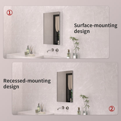 TaiMei 15 in. x 24 in. Frameless Recessed or Surface-Mount Beveled Single Mirror Bathroom Medicine Cabinet MCA1524-CR-09