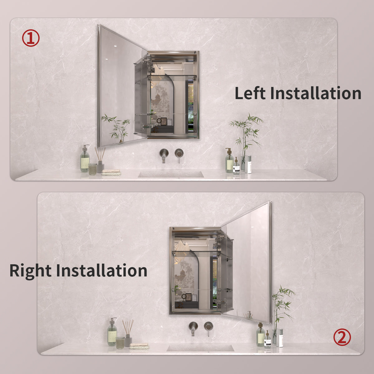 TaiMei 15 in. x 24 in. Frameless Recessed or Surface-Mount Beveled Single Mirror Bathroom Medicine Cabinet MCA1524-CR-10