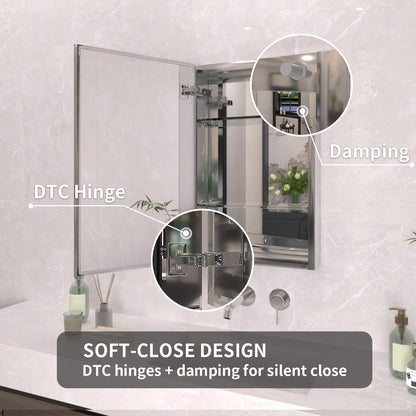 TaiMei 15 in. x 24 in. Frameless Recessed or Surface-Mount Beveled Single Mirror Bathroom Medicine Cabinet MCA1524-CR-12
