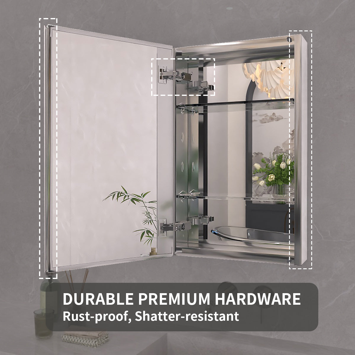TaiMei 15 in. x 24 in. Frameless Recessed or Surface-Mount Beveled Single Mirror Bathroom Medicine Cabinet MCA1524-CR-14