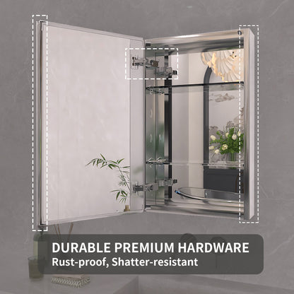 TaiMei 15 in. x 24 in. Frameless Recessed or Surface-Mount Beveled Single Mirror Bathroom Medicine Cabinet MCA1524-CR-14