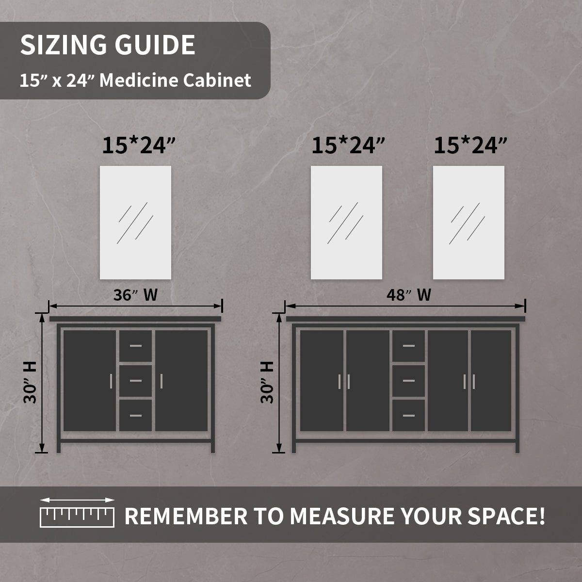 TaiMei 15 in. x 24 in. Frameless Recessed or Surface-Mount Beveled Single Mirror Bathroom Medicine Cabinet MCA1524-CR-15