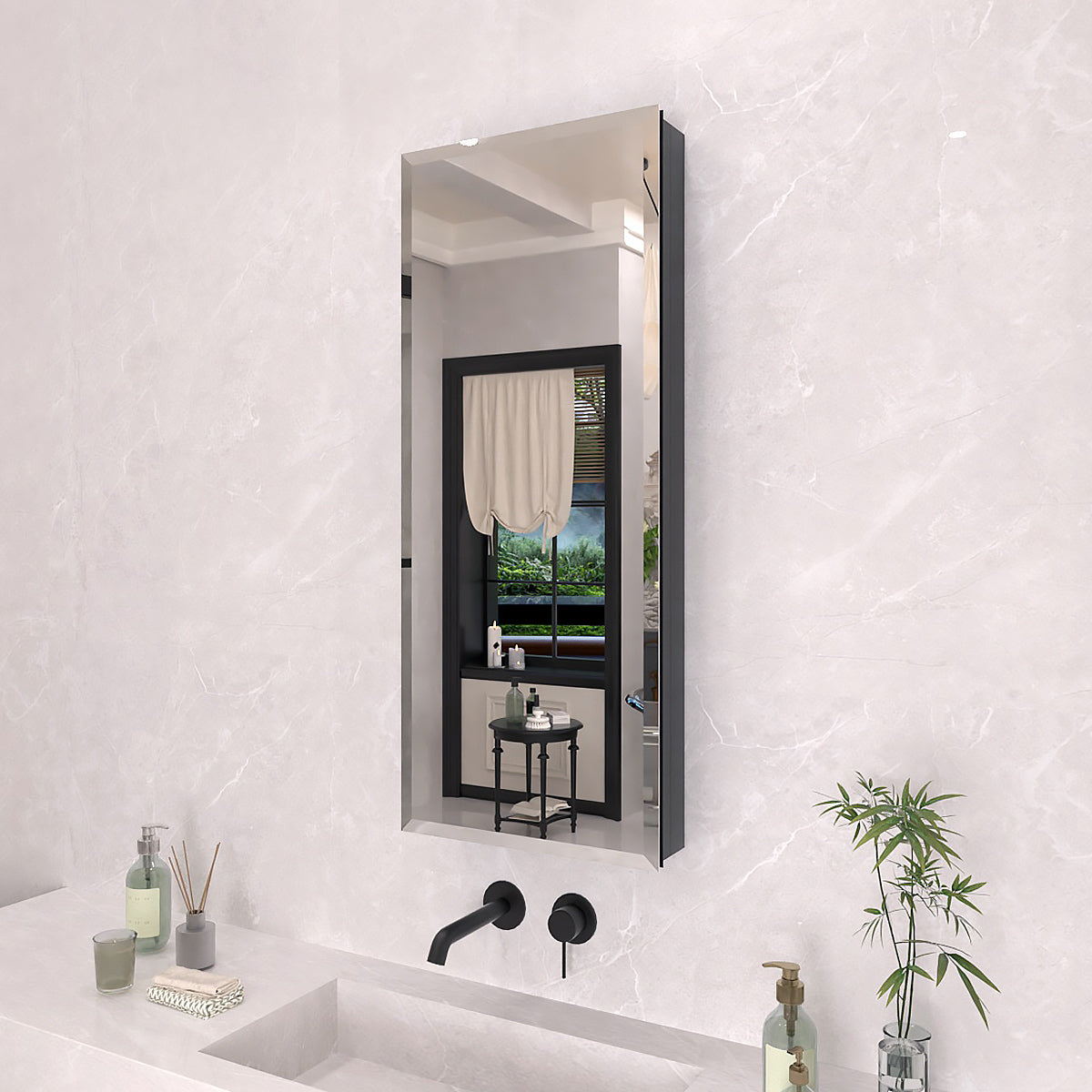 TaiMei 15 in. x 36 in. Frameless Recessed or Surface-Mount Beveled Single Mirror Bathroom Medicine Cabinet MCA1536-BL-02_9d13e6a6-32e4-4f6b-a9a5-50c09ebedb19