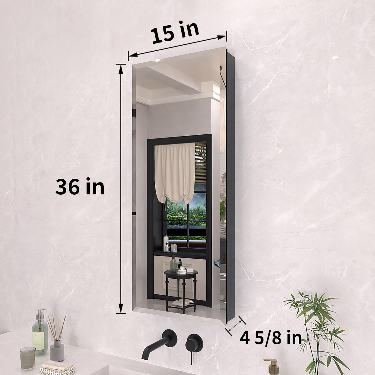 TaiMei 15 in. x 36 in. Frameless Recessed or Surface-Mount Beveled Single Mirror Bathroom Medicine Cabinet MCA1536-BL-03_ceedf33f-9d2d-4cf5-b177-a26209818c8c