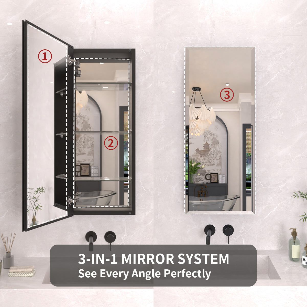 TaiMei 15 in. x 36 in. Frameless Recessed or Surface-Mount Beveled Single Mirror Bathroom Medicine Cabinet MCA1536-BL-06_a244f2a7-a92d-407d-9c08-834bf1074aff
