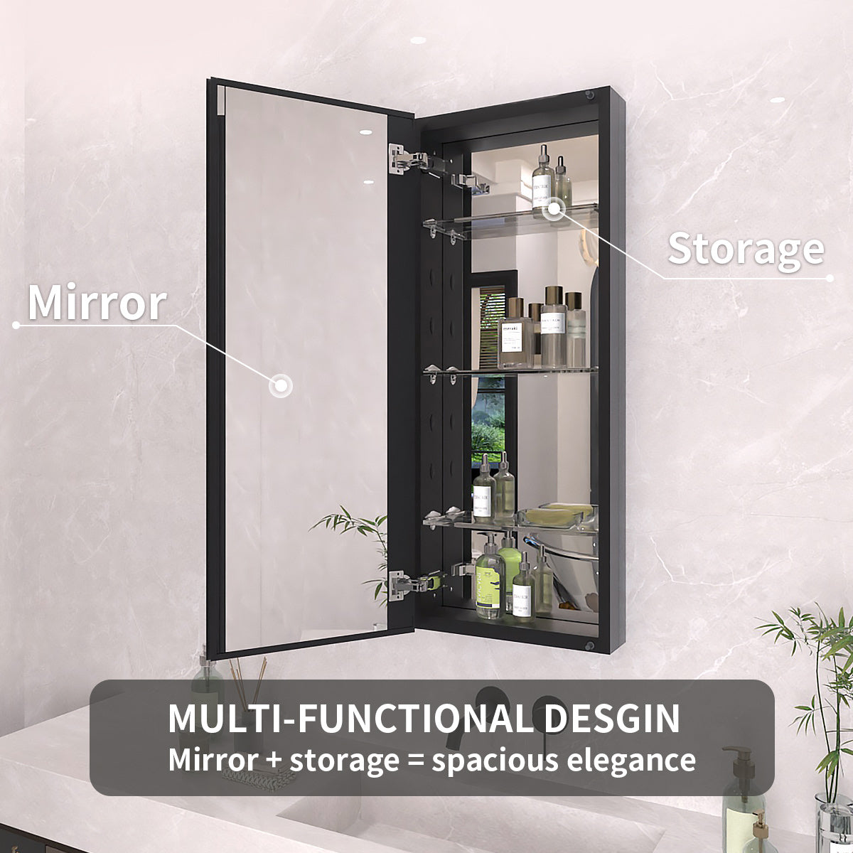TaiMei 15 in. x 36 in. Frameless Recessed or Surface-Mount Beveled Single Mirror Bathroom Medicine Cabinet MCA1536-BL-08_76ab1179-019c-4963-9b7b-5dd89b93a78c