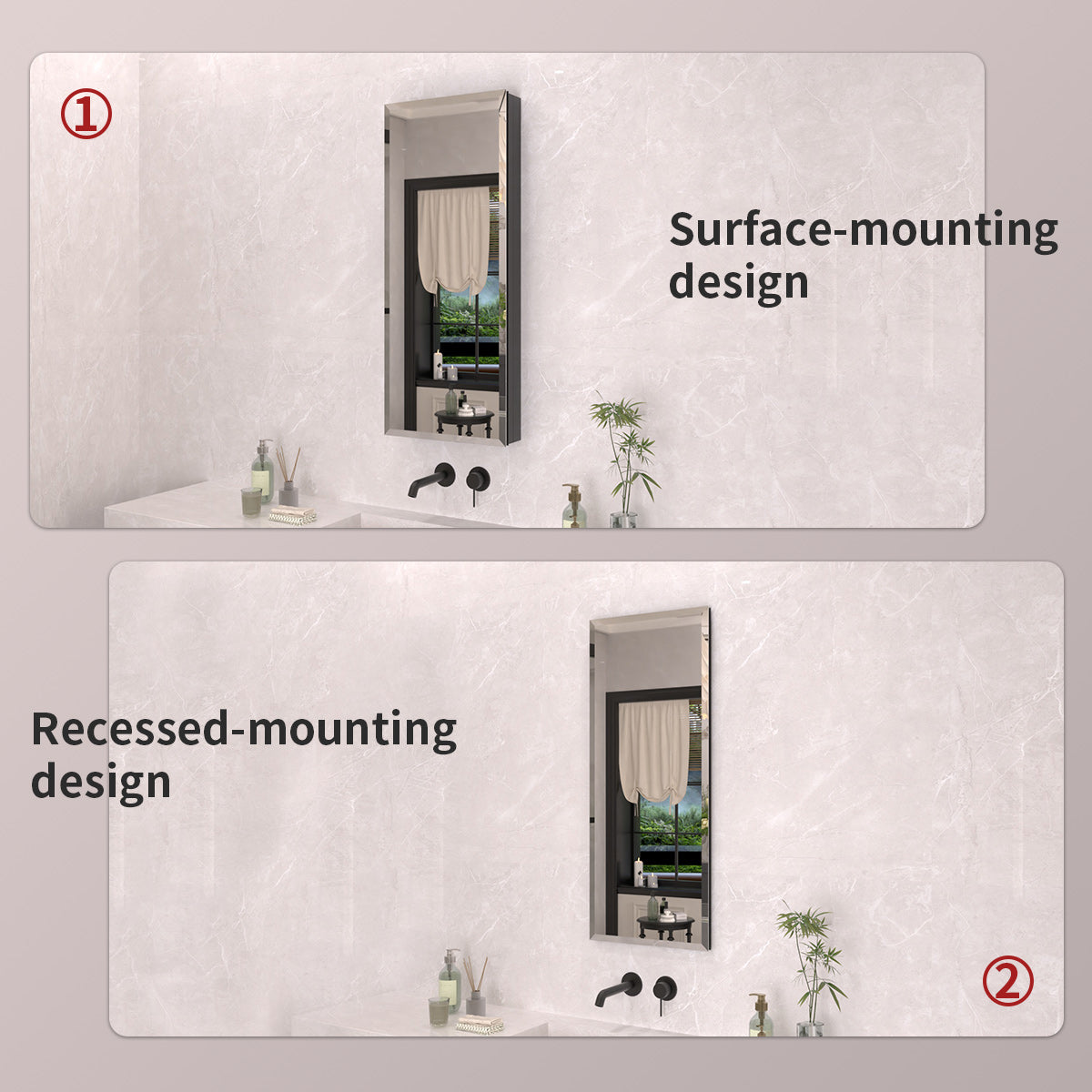 TaiMei 15 in. x 36 in. Frameless Recessed or Surface-Mount Beveled Single Mirror Bathroom Medicine Cabinet MCA1536-BL-09_9f97ada9-f738-4098-b713-e41b88d48ab0