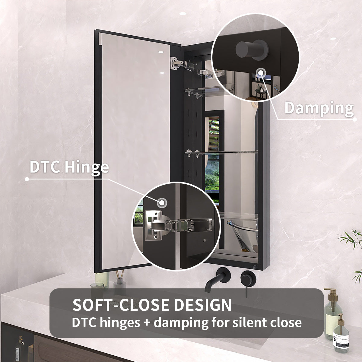 TaiMei 15 in. x 36 in. Frameless Recessed or Surface-Mount Beveled Single Mirror Bathroom Medicine Cabinet MCA1536-BL-12_0d2386e3-e846-430b-9225-a2eb50f8a59d