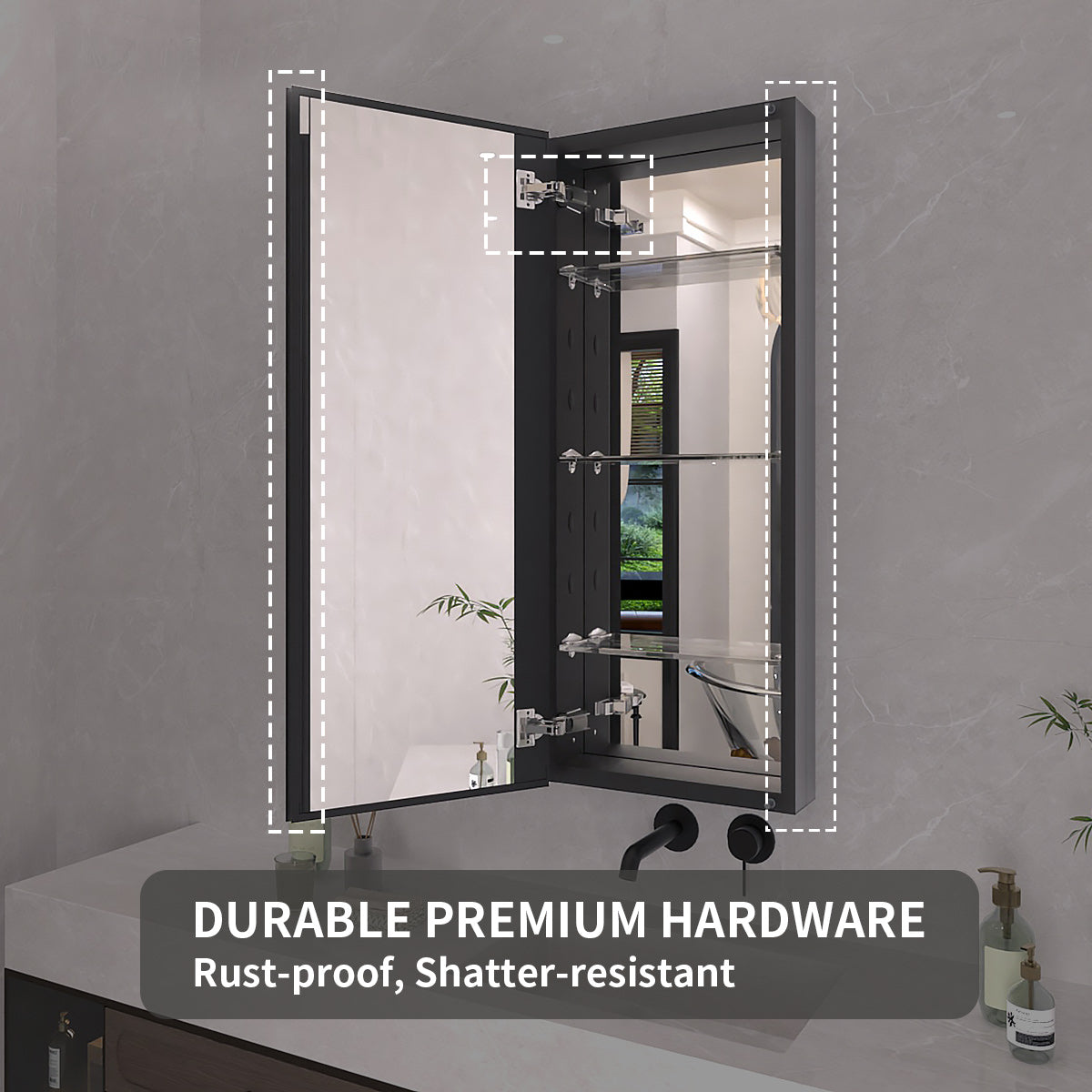 TaiMei 15 in. x 36 in. Frameless Recessed or Surface-Mount Beveled Single Mirror Bathroom Medicine Cabinet MCA1536-BL-14_1c47161c-e190-47c1-a820-e3b0ccfd684f