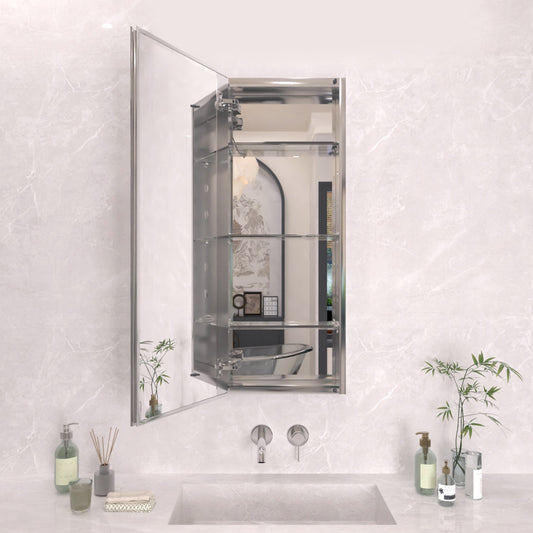 TaiMei 15 in. x 36 in. Frameless Recessed or Surface-Mount Beveled Single Mirror Bathroom Medicine Cabinet