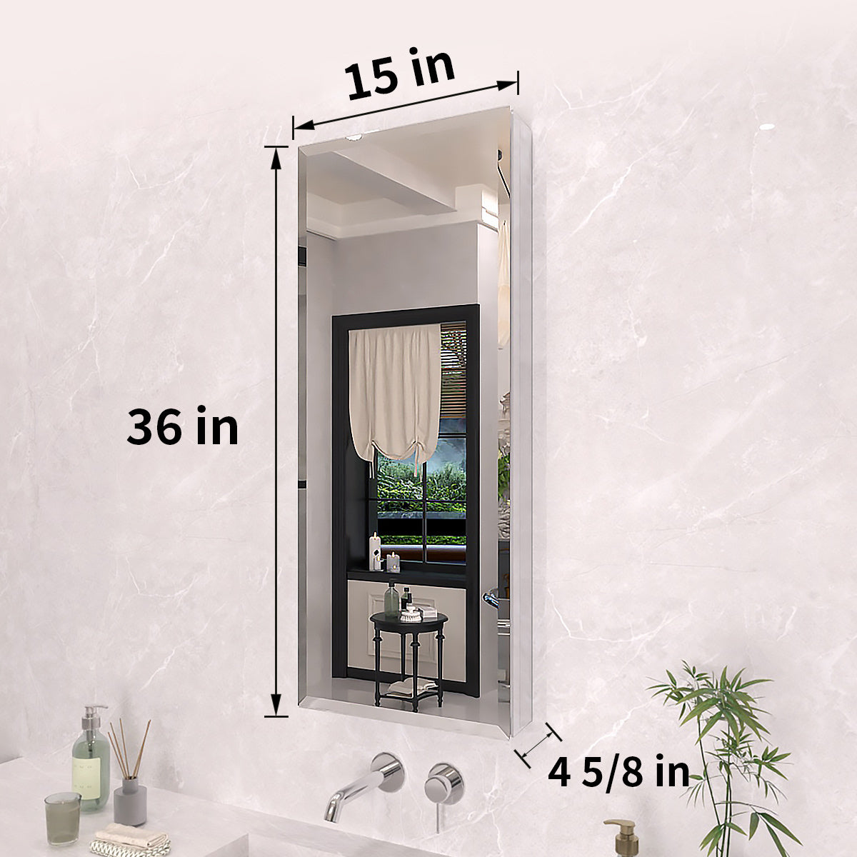 TaiMei 15 in. x 36 in. Frameless Recessed or Surface-Mount Beveled Single Mirror Bathroom Medicine Cabinet MCA1536-CR-03