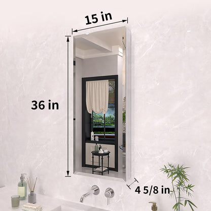 TaiMei 15 in. x 36 in. Frameless Recessed or Surface-Mount Beveled Single Mirror Bathroom Medicine Cabinet MCA1536-CR-03