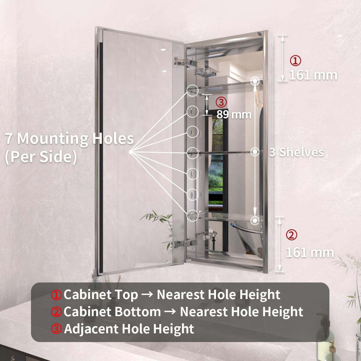 TaiMei 15 in. x 36 in. Frameless Recessed or Surface-Mount Beveled Single Mirror Bathroom Medicine Cabinet MCA1536-CR-04