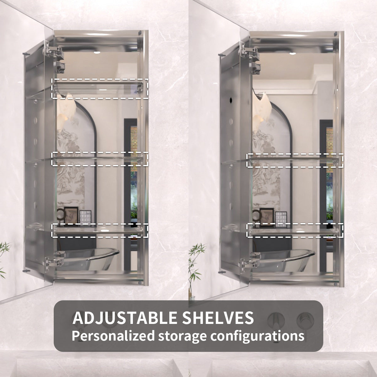 TaiMei 15 in. x 36 in. Frameless Recessed or Surface-Mount Beveled Single Mirror Bathroom Medicine Cabinet MCA1536-CR-05