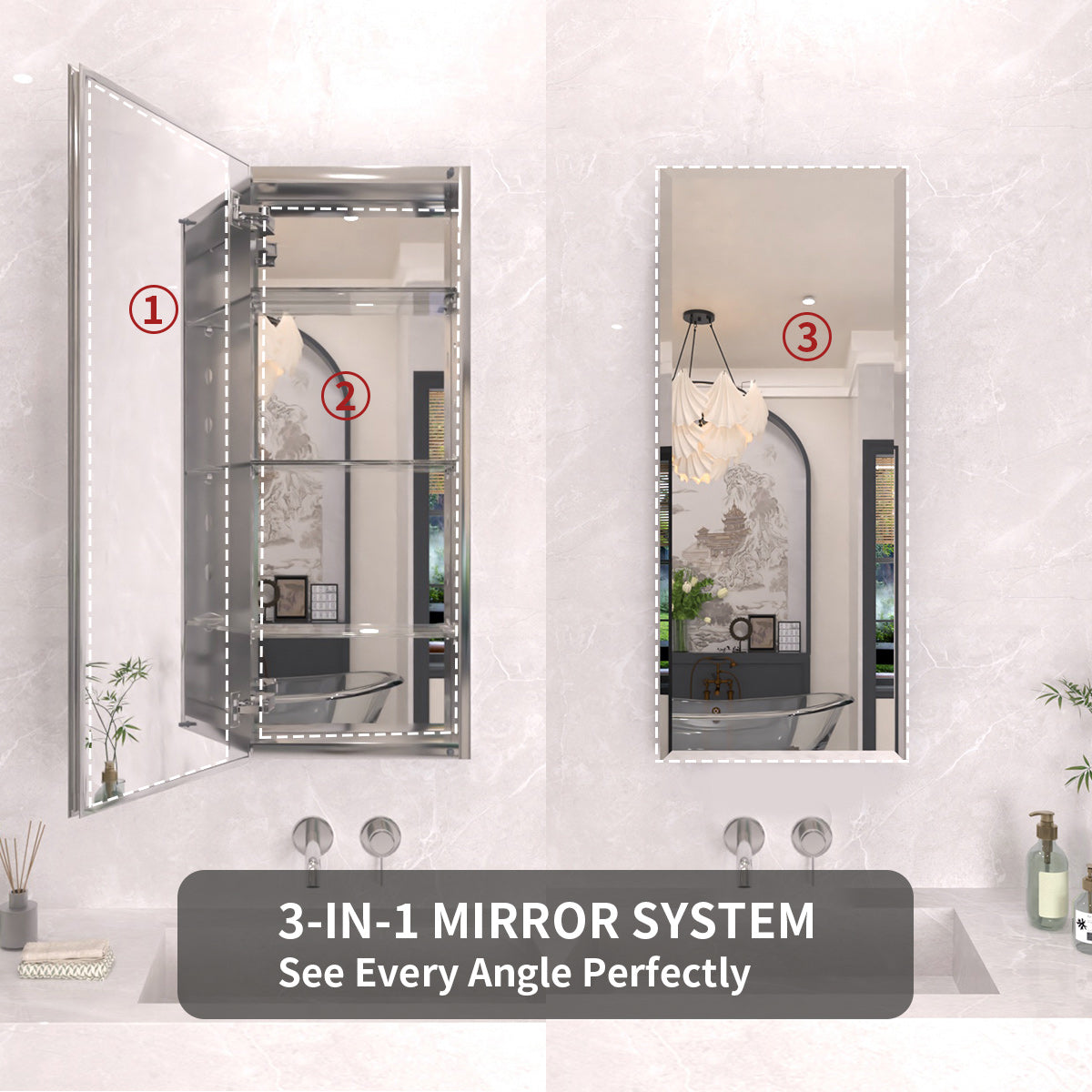 TaiMei 15 in. x 36 in. Frameless Recessed or Surface-Mount Beveled Single Mirror Bathroom Medicine Cabinet MCA1536-CR-06
