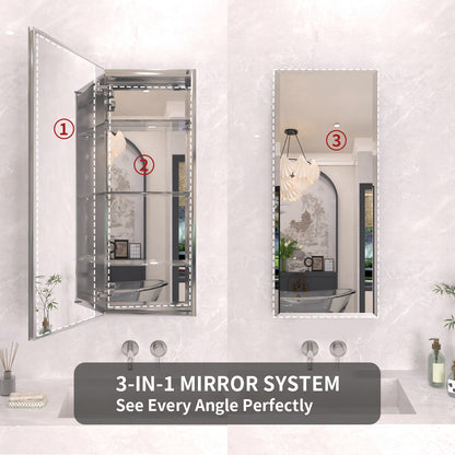TaiMei 15 in. x 36 in. Frameless Recessed or Surface-Mount Beveled Single Mirror Bathroom Medicine Cabinet MCA1536-CR-06