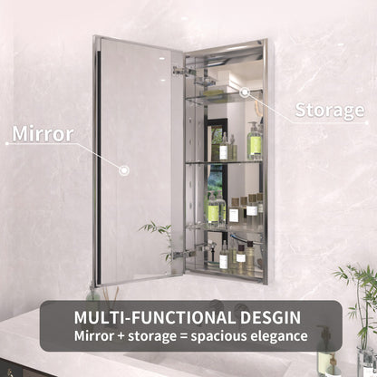 TaiMei 15 in. x 36 in. Frameless Recessed or Surface-Mount Beveled Single Mirror Bathroom Medicine Cabinet MCA1536-CR-08