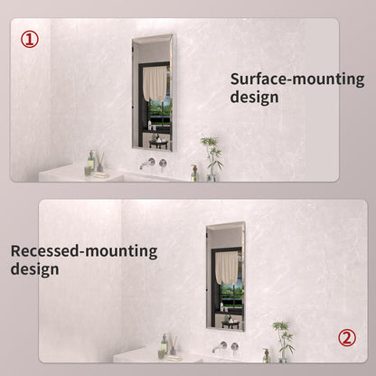 TaiMei 15 in. x 36 in. Frameless Recessed or Surface-Mount Beveled Single Mirror Bathroom Medicine Cabinet MCA1536-CR-09