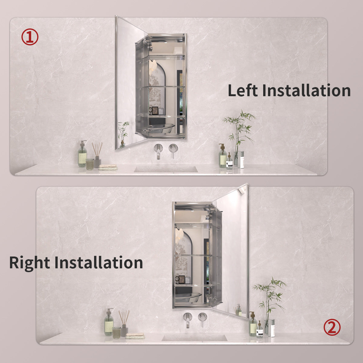 TaiMei 15 in. x 36 in. Frameless Recessed or Surface-Mount Beveled Single Mirror Bathroom Medicine Cabinet MCA1536-CR-10