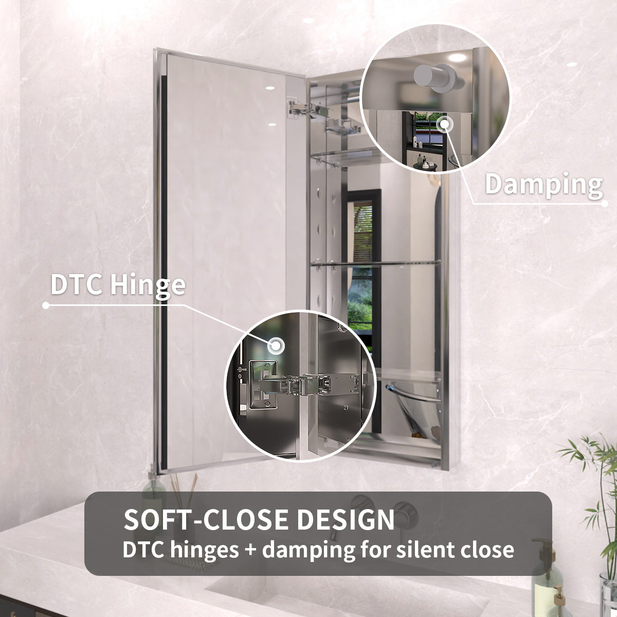 TaiMei 15 in. x 36 in. Frameless Recessed or Surface-Mount Beveled Single Mirror Bathroom Medicine Cabinet MCA1536-CR-12