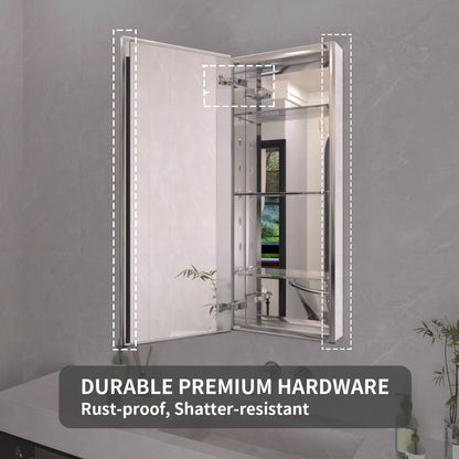 TaiMei 15 in. x 36 in. Frameless Recessed or Surface-Mount Beveled Single Mirror Bathroom Medicine Cabinet MCA1536-CR-14