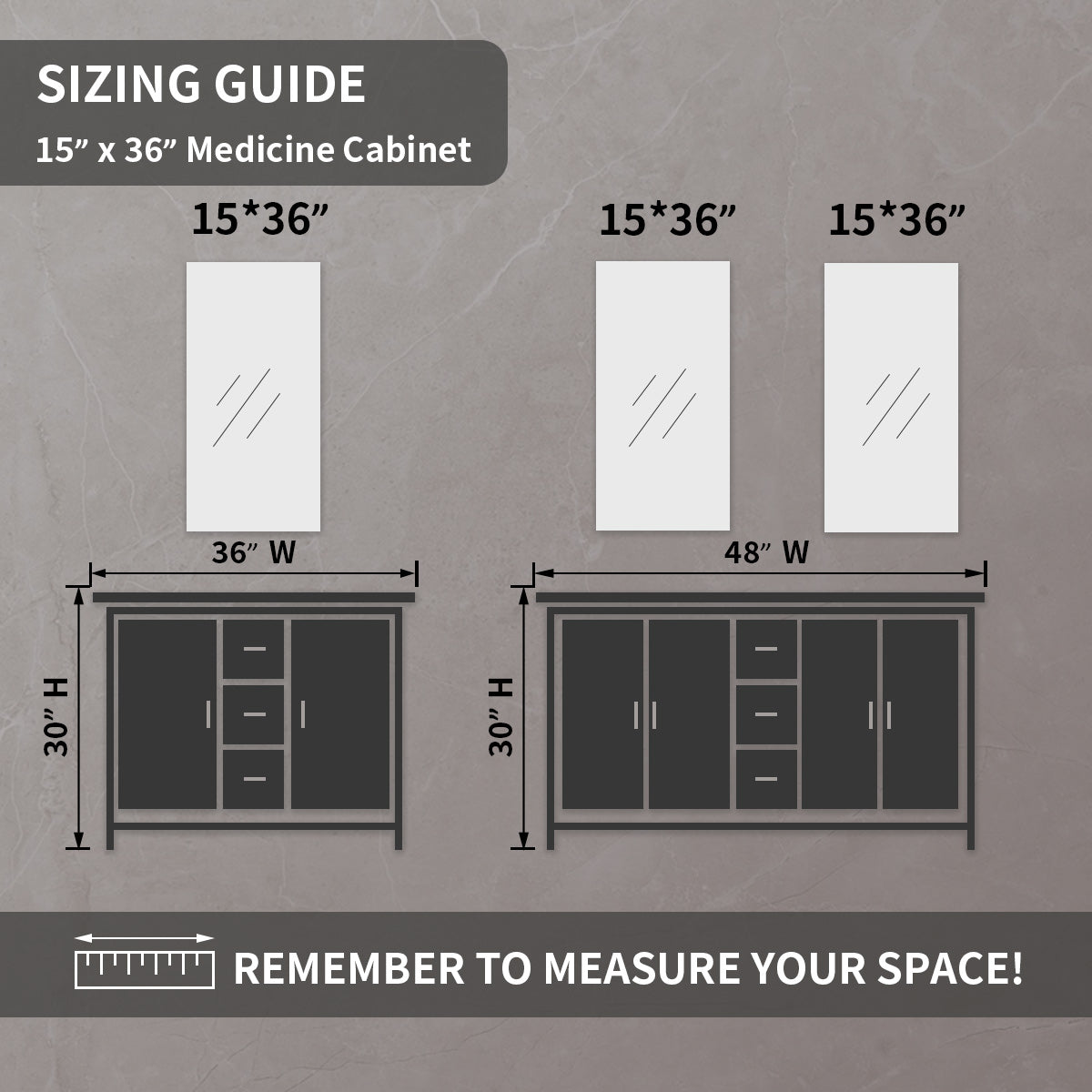 TaiMei 15 in. x 36 in. Frameless Recessed or Surface-Mount Beveled Single Mirror Bathroom Medicine Cabinet MCA1536-CR-15