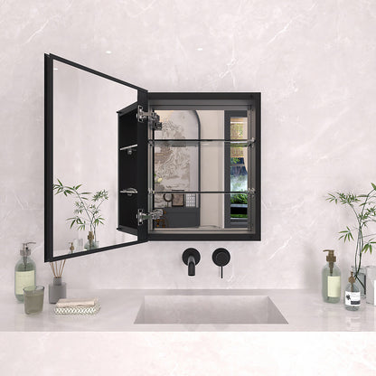 TaiMei 16 in. x 20 in. Frameless Recessed or Surface-Mount Beveled Single Mirror Bathroom Medicine Cabinet Matte Black MCA1620-BL-01