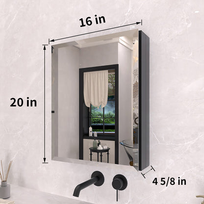 TaiMei 16 in. x 20 in. Frameless Recessed or Surface-Mount Beveled Single Mirror Bathroom Medicine Cabinet MCA1620-BL-03