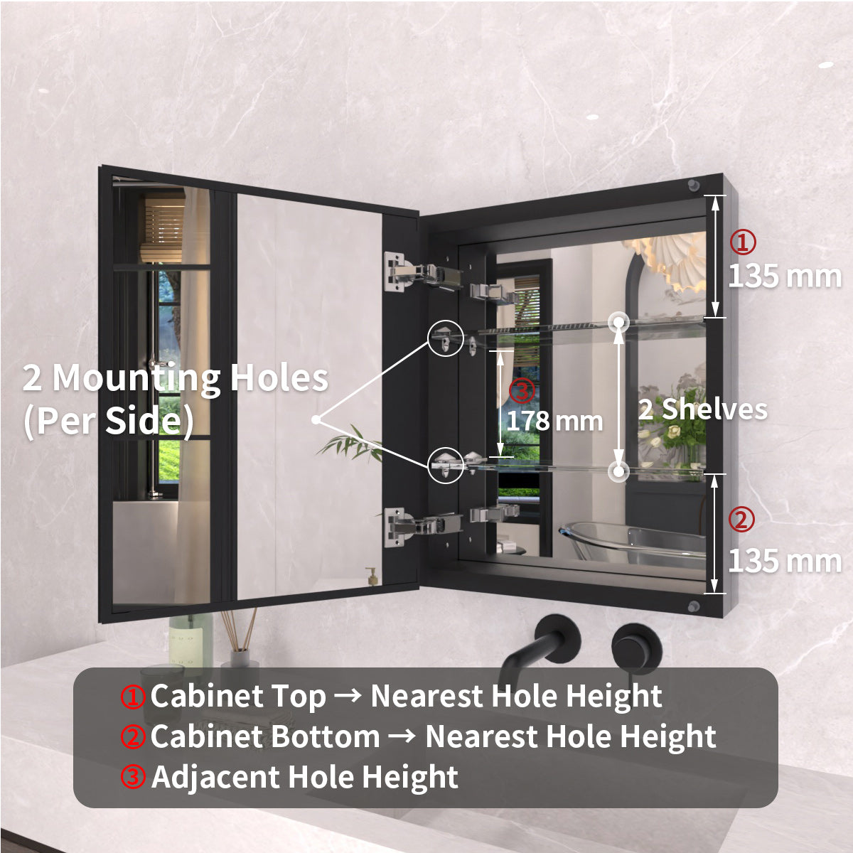 TaiMei 16 in. x 20 in. Frameless Recessed or Surface-Mount Beveled Single Mirror Bathroom Medicine Cabinet MCA1620-BL-04