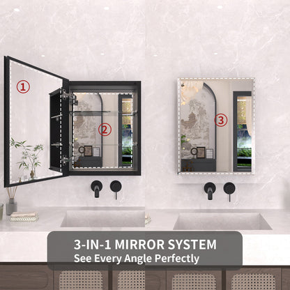 TaiMei 16 in. x 20 in. Frameless Recessed or Surface-Mount Beveled Single Mirror Bathroom Medicine Cabinet MCA1620-BL-06