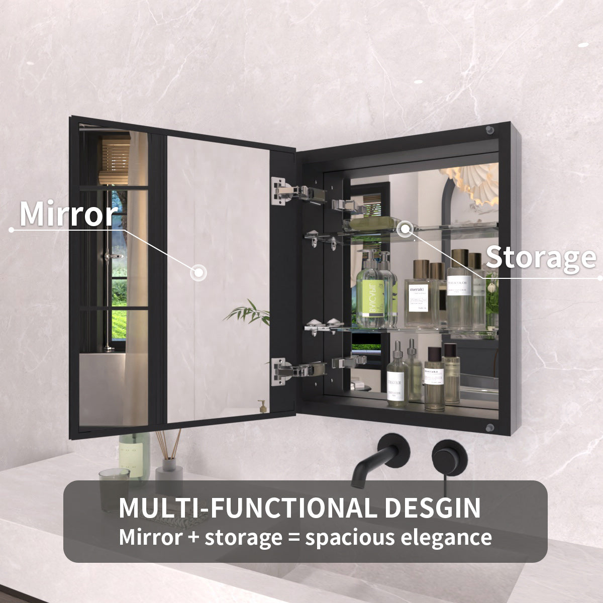 TaiMei 16 in. x 20 in. Frameless Recessed or Surface-Mount Beveled Single Mirror Bathroom Medicine Cabinet MCA1620-BL-08