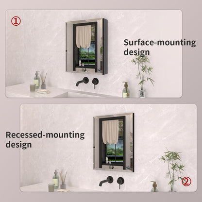 TaiMei 16 in. x 20 in. Frameless Recessed or Surface-Mount Beveled Single Mirror Bathroom Medicine Cabinet MCA1620-BL-09