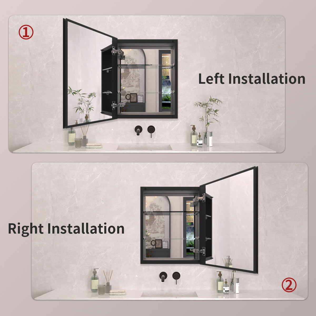 TaiMei 16 in. x 20 in. Frameless Recessed or Surface-Mount Beveled Single Mirror Bathroom Medicine Cabinet MCA1620-BL-10