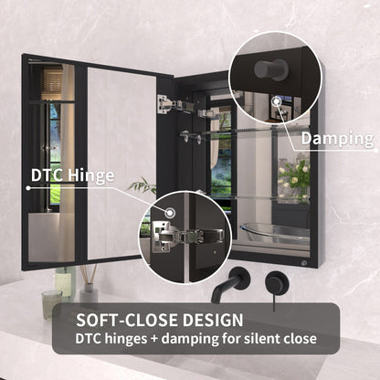 TaiMei 16 in. x 20 in. Frameless Recessed or Surface-Mount Beveled Single Mirror Bathroom Medicine Cabinet MCA1620-BL-12