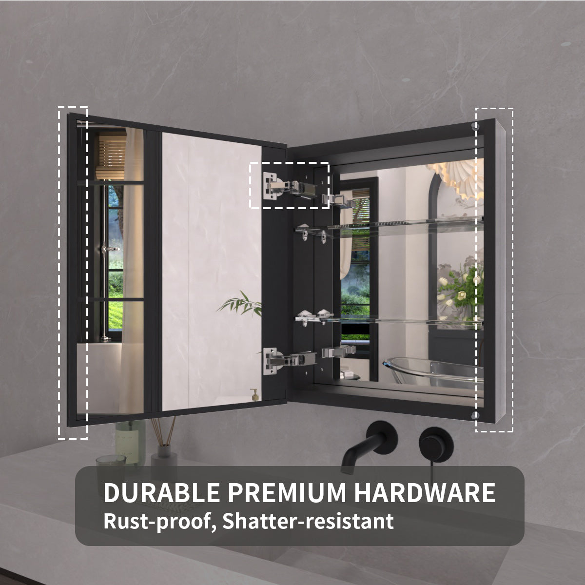 TaiMei 16 in. x 20 in. Frameless Recessed or Surface-Mount Beveled Single Mirror Bathroom Medicine Cabinet MCA1620-BL-14