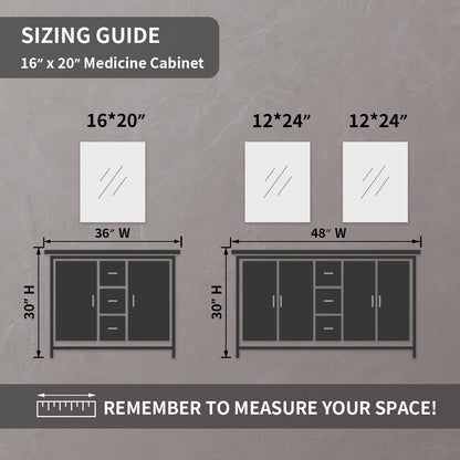 TaiMei 16 in. x 20 in. Frameless Recessed or Surface-Mount Beveled Single Mirror Bathroom Medicine Cabinet MCA1620-BL-15