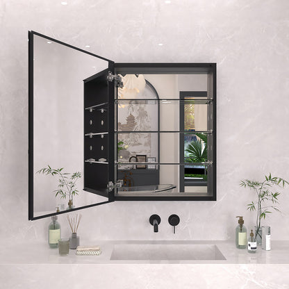 TaiMei 23 in. x 30 in. Frameless Recessed or Surface-Mount Beveled Single Mirror Bathroom Medicine Cabinet Matte Black MCA2330-BL-01