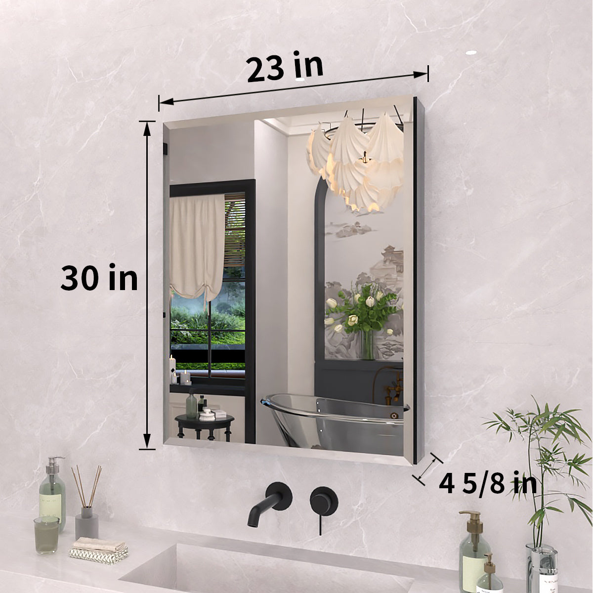 TaiMei 23 in. x 30 in. Frameless Recessed or Surface-Mount Beveled Single Mirror Bathroom Medicine Cabinet MCA2330-BL-03