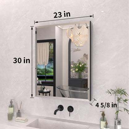 TaiMei 23 in. x 30 in. Frameless Recessed or Surface-Mount Beveled Single Mirror Bathroom Medicine Cabinet MCA2330-BL-03