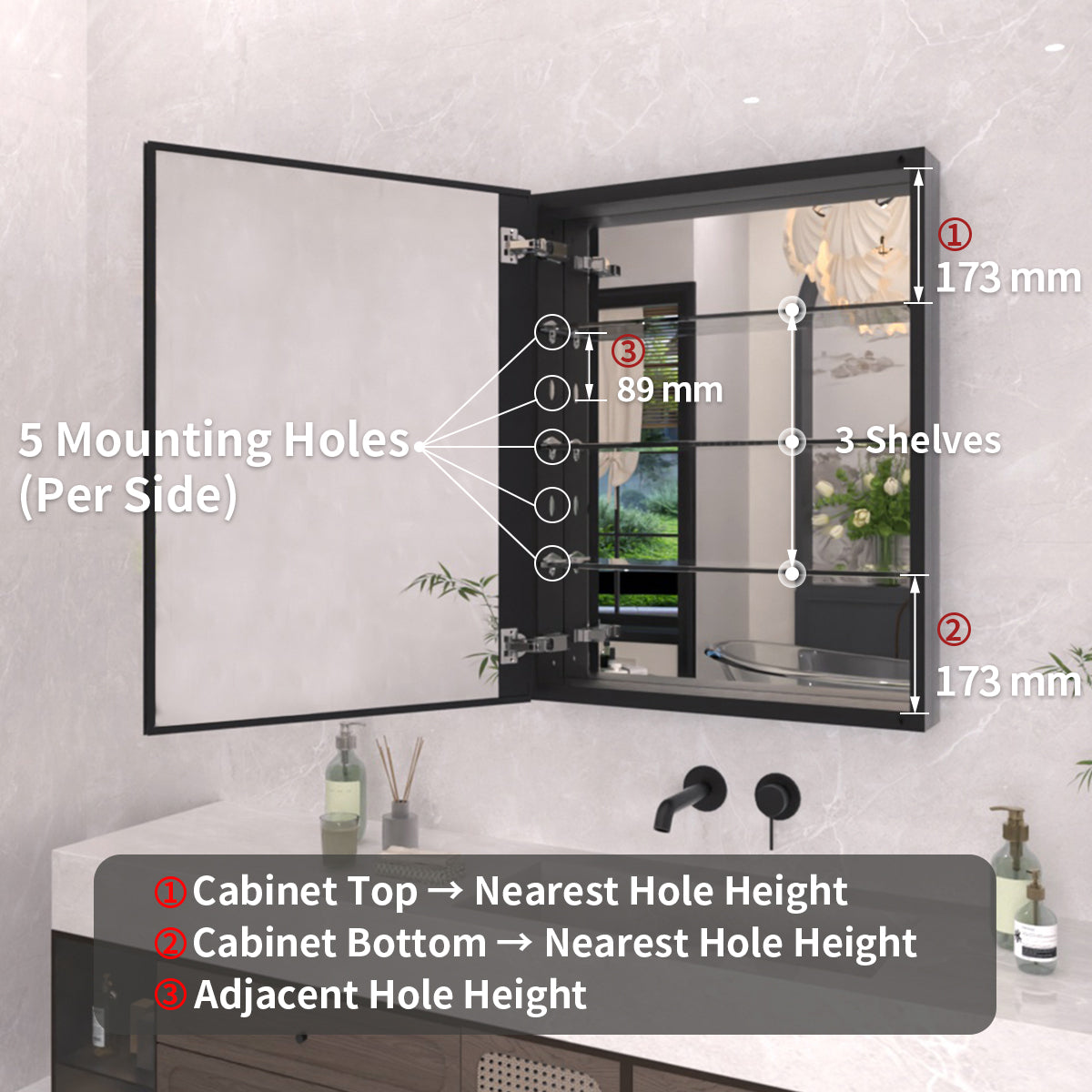 TaiMei 23 in. x 30 in. Frameless Recessed or Surface-Mount Beveled Single Mirror Bathroom Medicine Cabinet MCA2330-BL-04