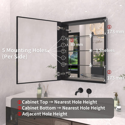 TaiMei 23 in. x 30 in. Frameless Recessed or Surface-Mount Beveled Single Mirror Bathroom Medicine Cabinet MCA2330-BL-04