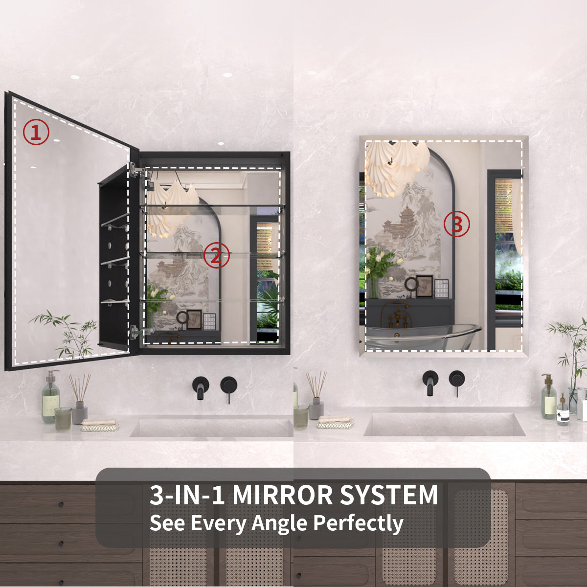 TaiMei 23 in. x 30 in. Frameless Recessed or Surface-Mount Beveled Single Mirror Bathroom Medicine Cabinet MCA2330-BL-06